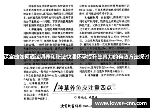 深宫曲如何通过调养和秘法快速怀孕提升生育力的有效方法探讨